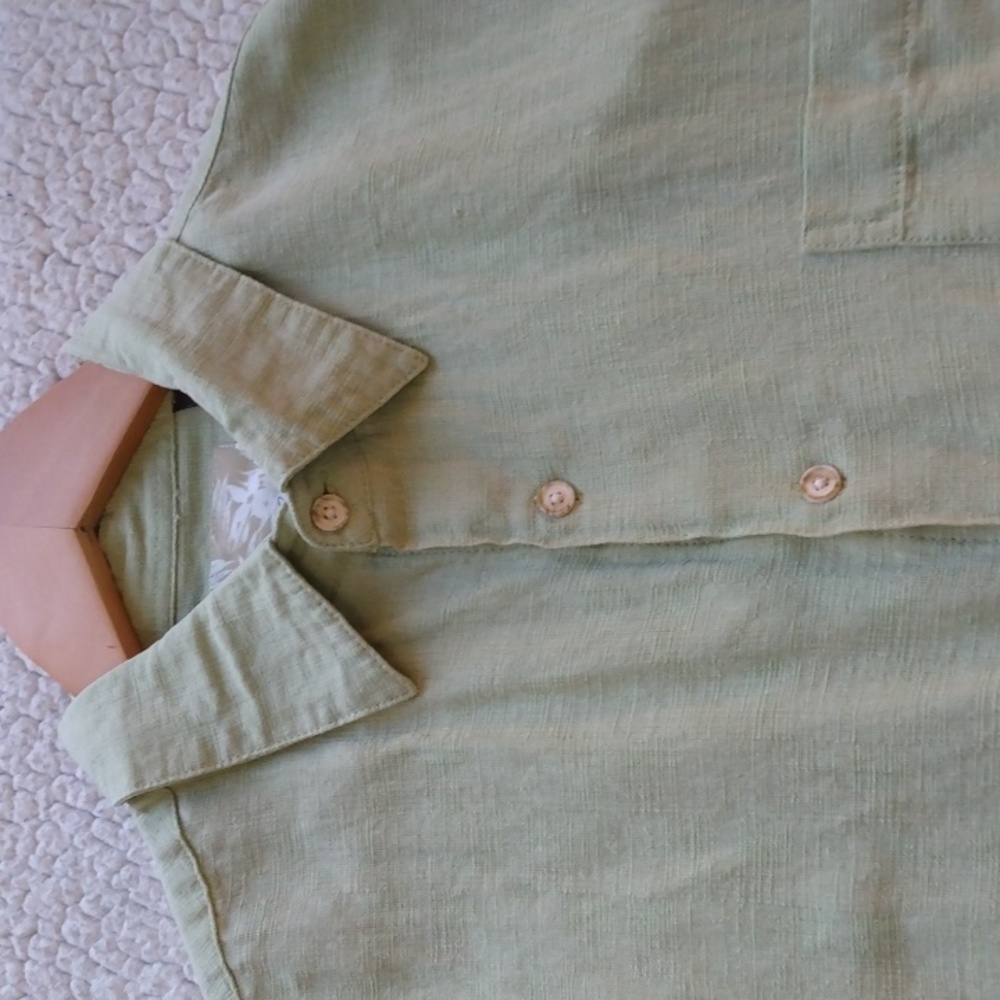 Tasso Elba Island Large Light Green Silk/Linen Summer Shirt